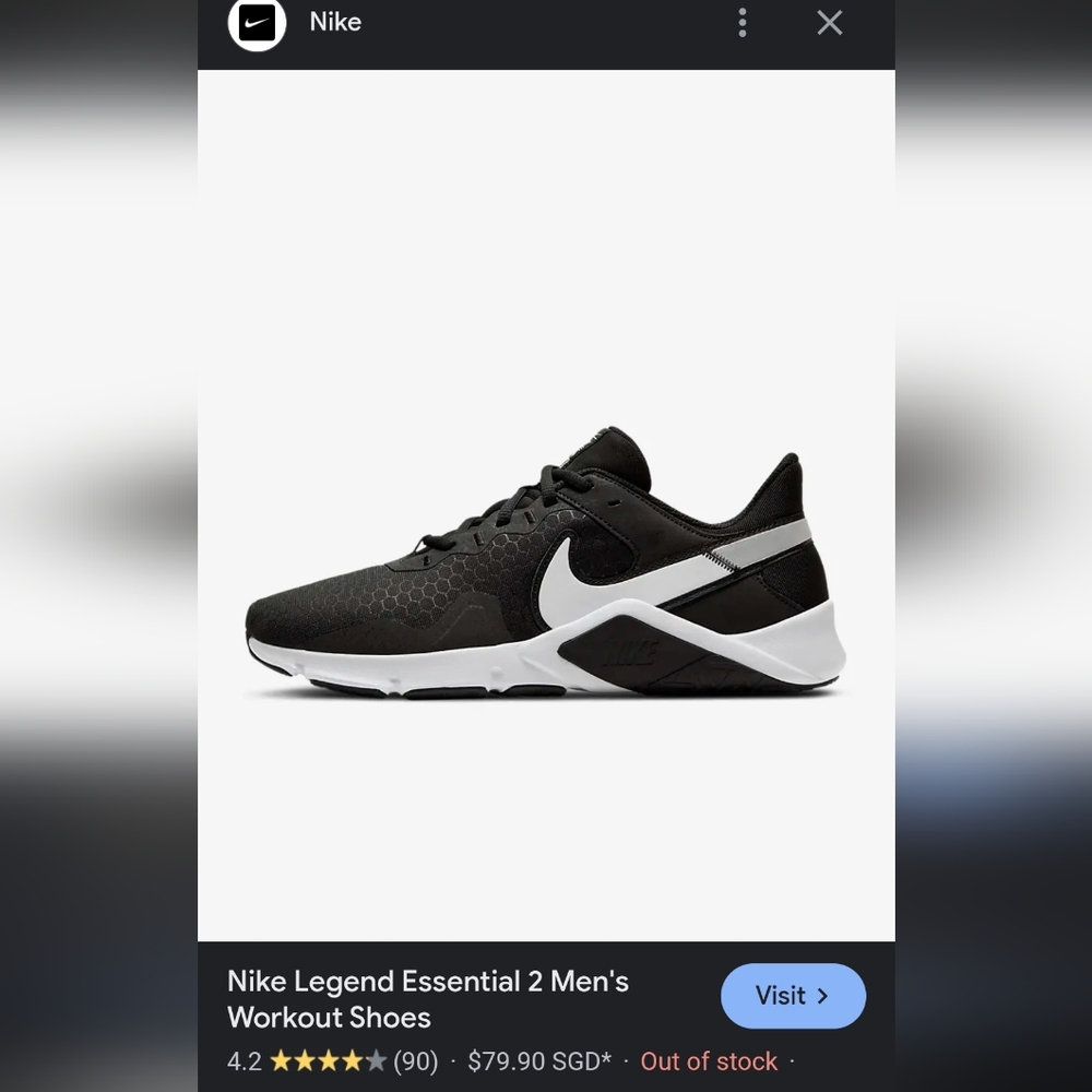 Nike Legend Essential 2 Men's Workout Shoes - Black and White. (Used in guc)